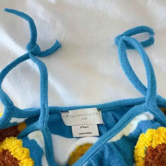 Stella McCartney Kids Girls Romper Size 8 Terry Cloth Yellow Sunflower Blue - Picture 2 of 6